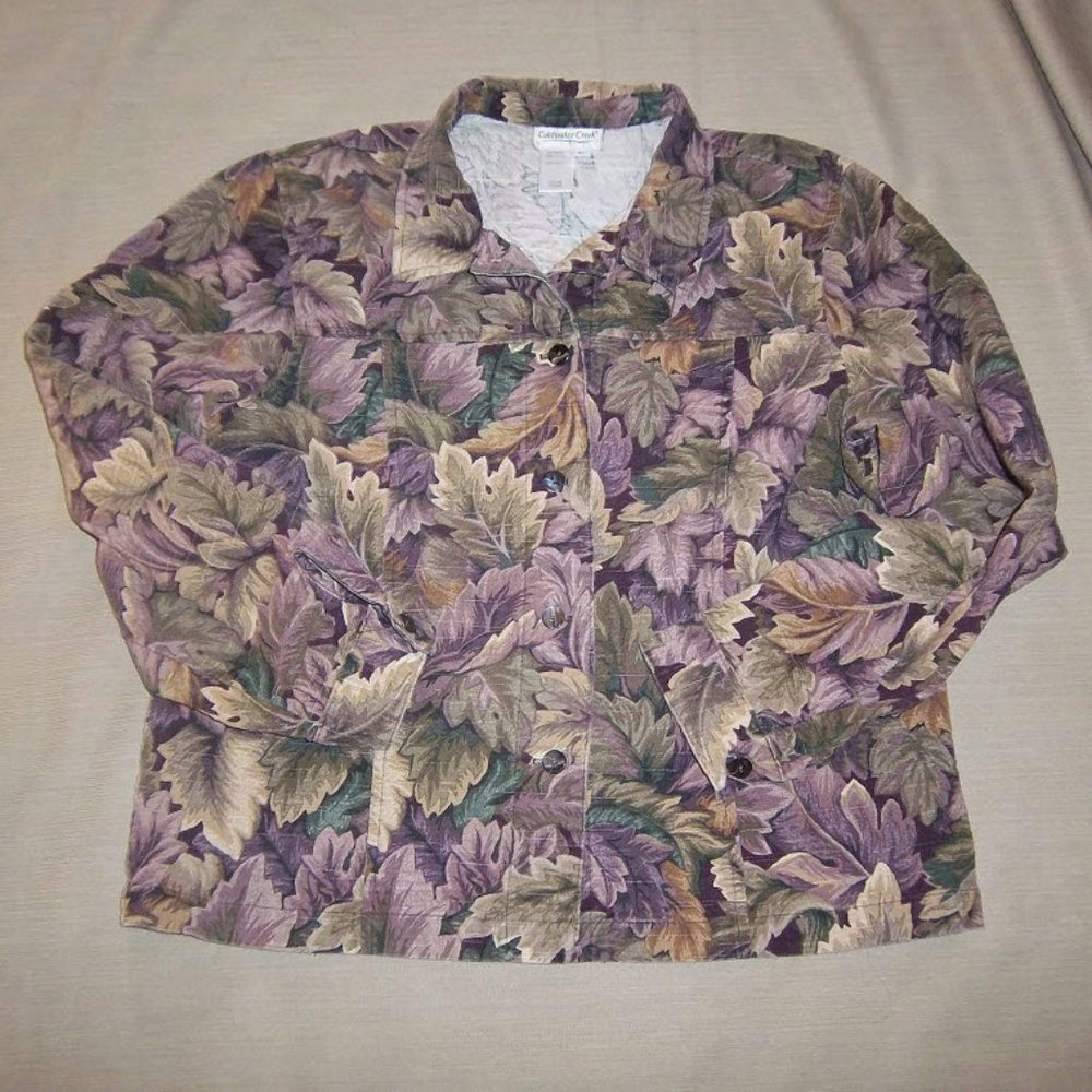 Large ~ Coldwater Creek ~ leaf / leaves cotton denim-style jacket